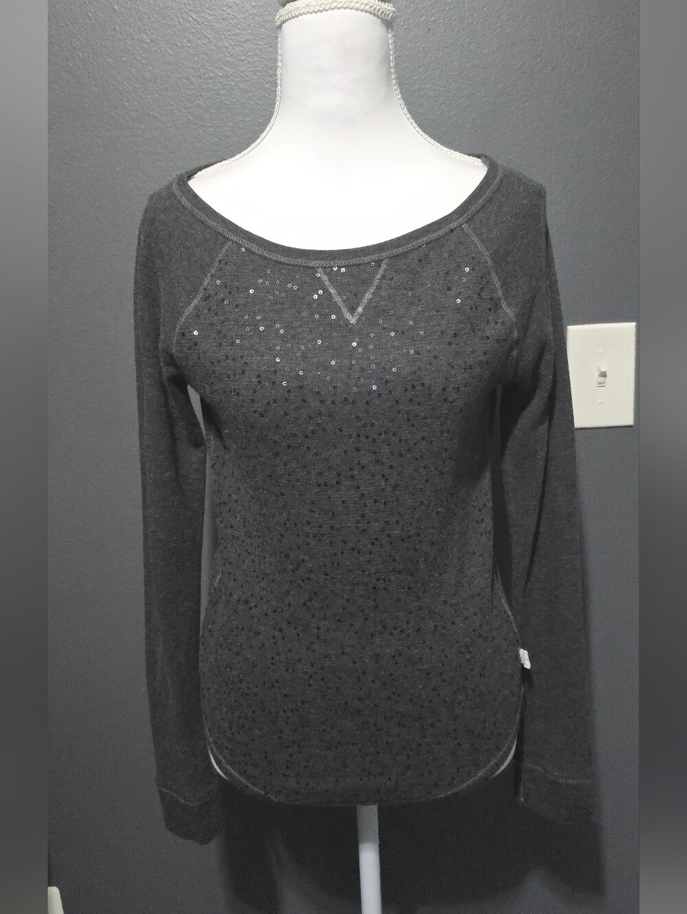 Aeropostale Dark Gray Sequin Scoop Neck Top